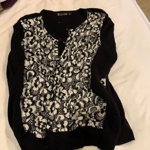 Long sleeve lace print sweater camisole